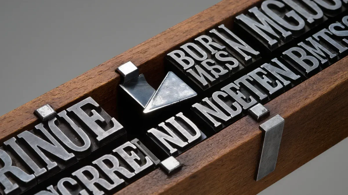 Macro view of metal type locked in a printing chase