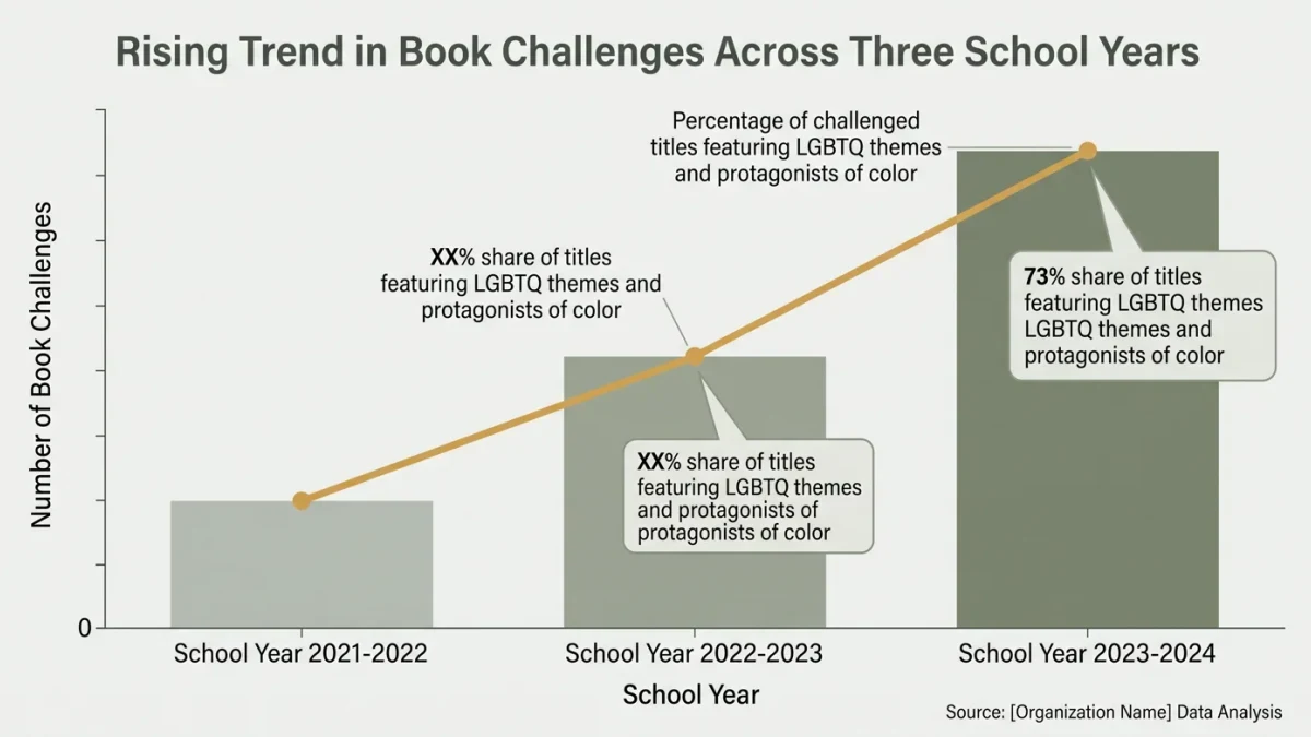 Trend line of book challenges rising across three school years