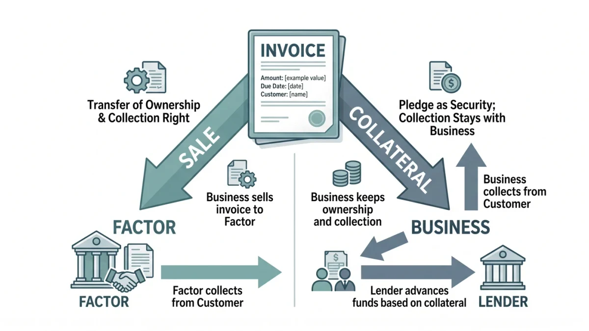 Two-path diagram of an invoice through sale or collateral