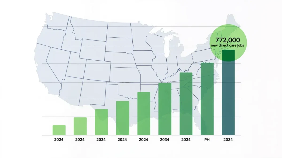 Infographic of projected direct care job growth through 2034