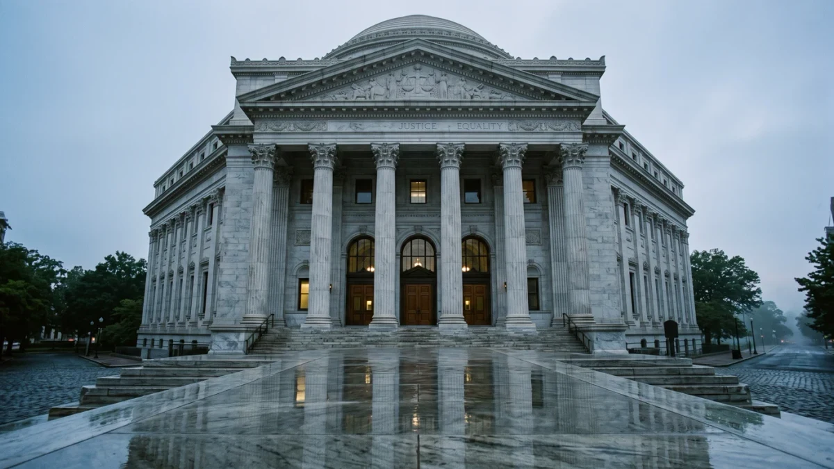 Supreme Court marble columns photographed from below