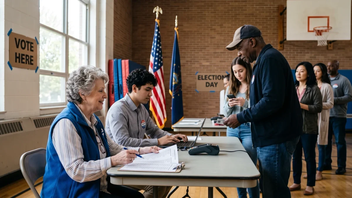 Voters checking in at May primary polling station table