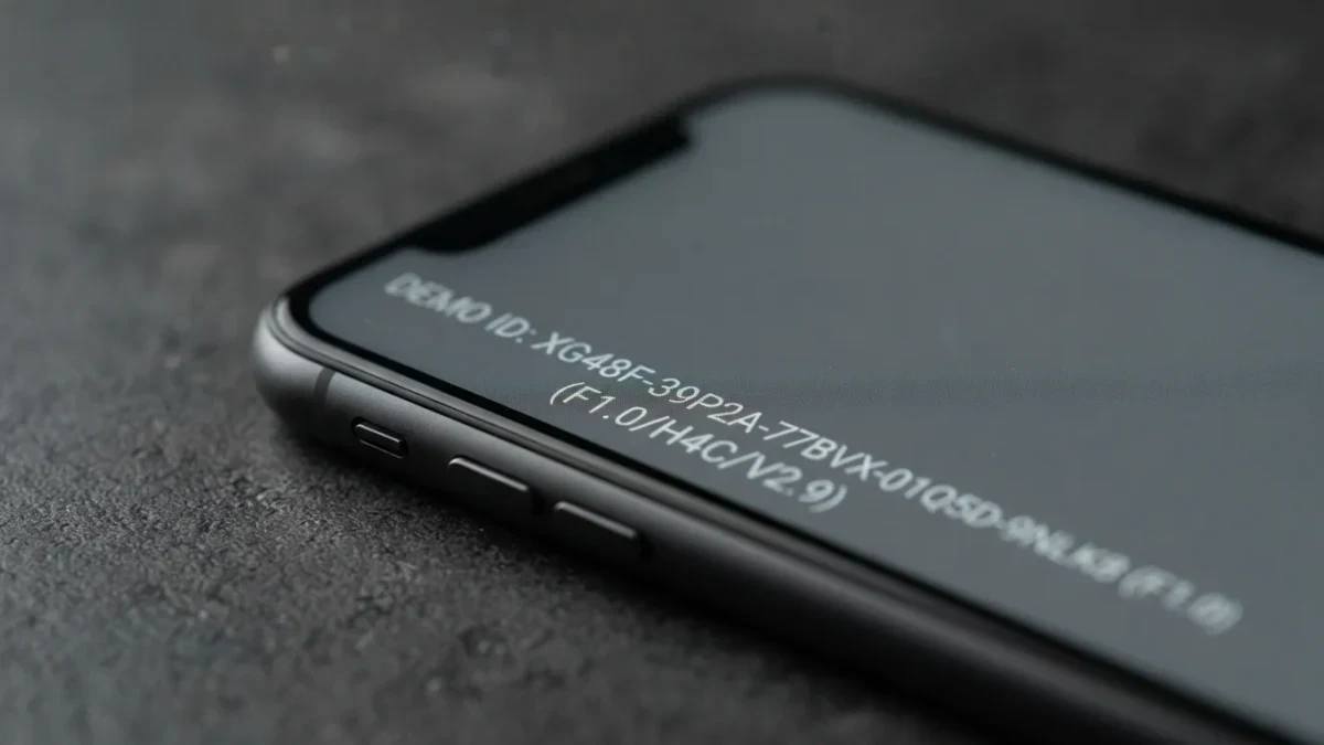 Close-up of a phone screen showing a long demo wallet address string
