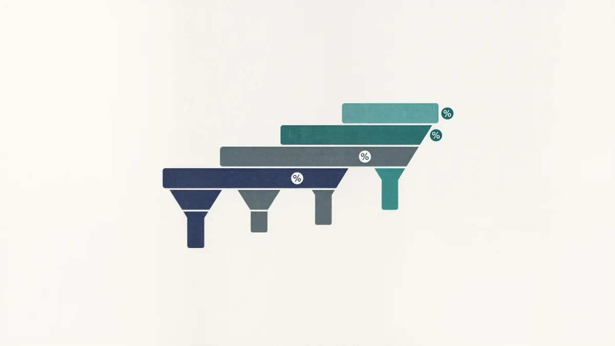 Funnel chart of advocacy participation stages in muted editorial style