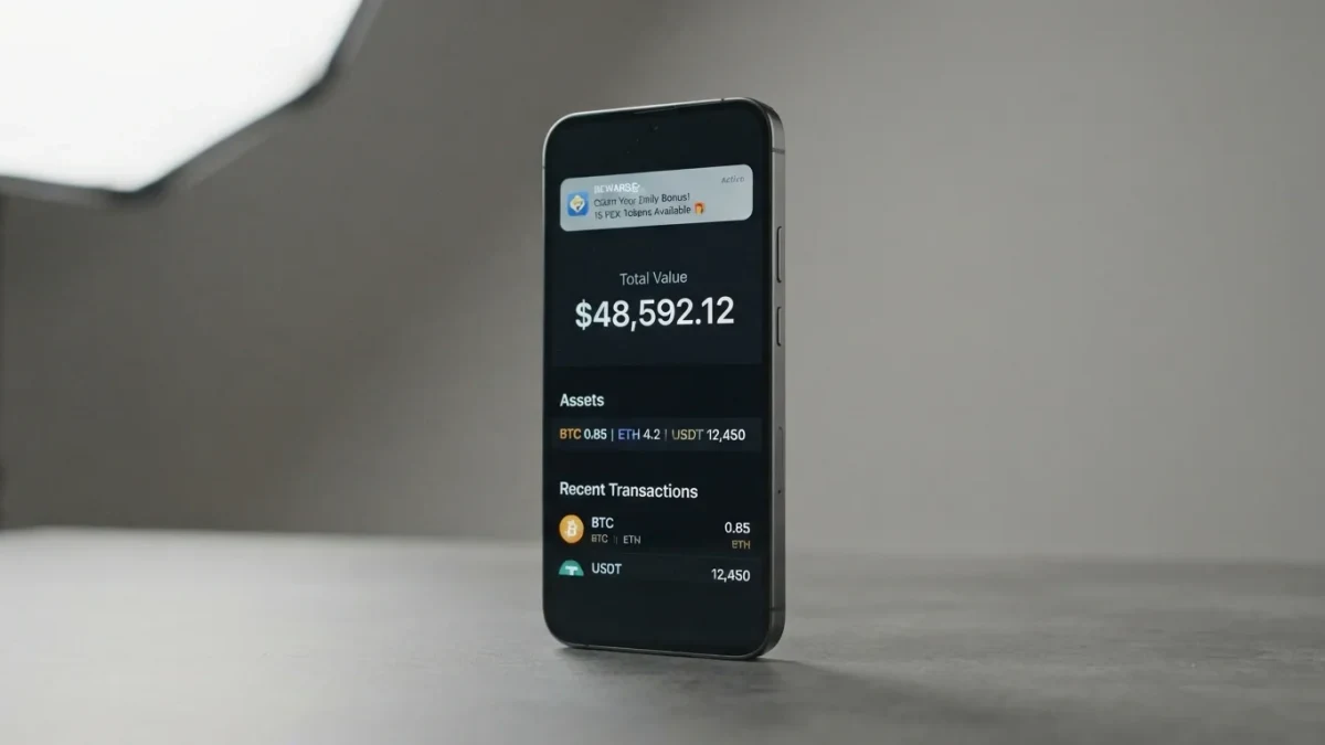 Close-up of a smartphone showing a generic exchange balance screen