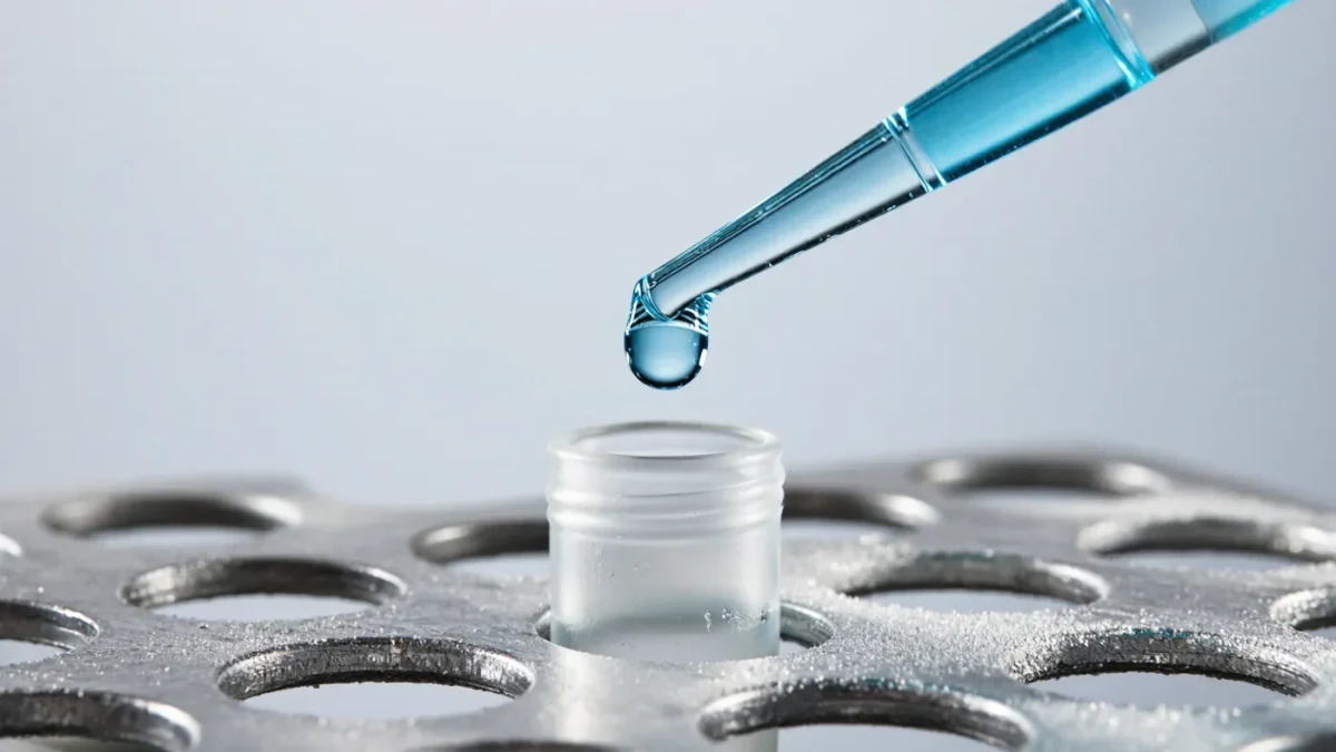 Studio close-up of a laboratory pipette loading sample into a microcentrifuge tube on a clean bench