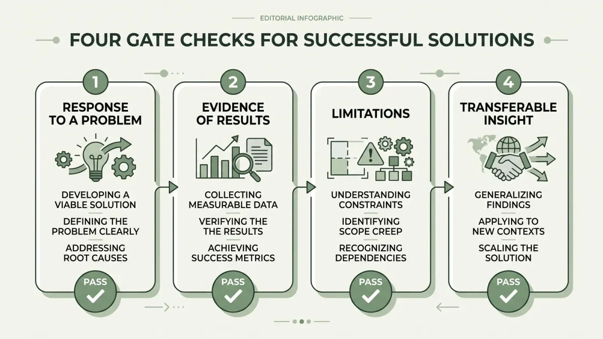 Infographic of the four tests for a solutions journalism story