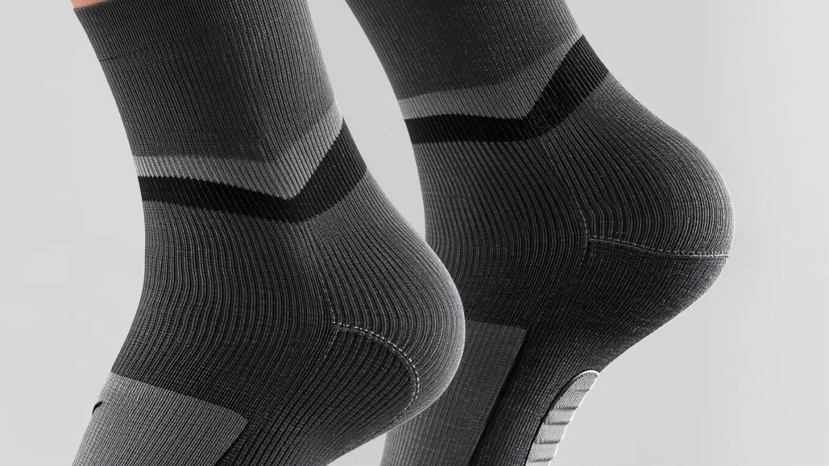 Close-up of performance socks showing knit texture and arch band