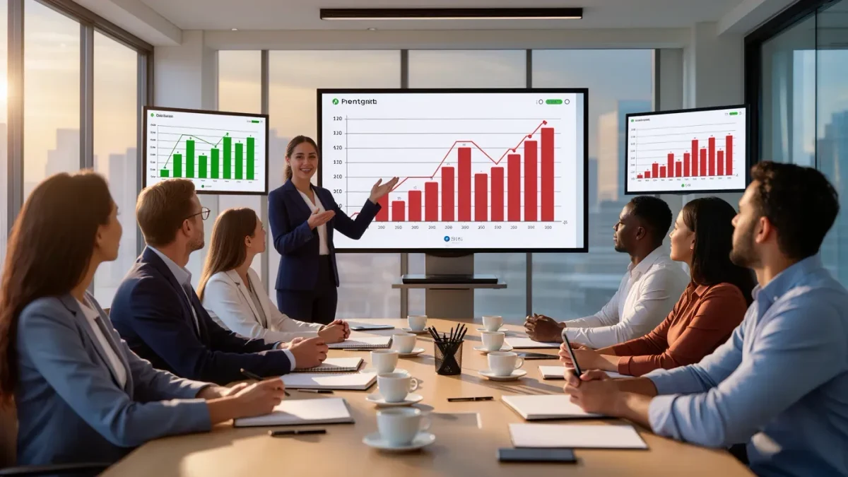 Analysts comparing quarterly growth charts across platform earnings