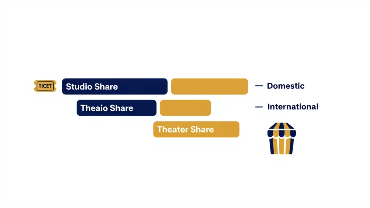 Infographic diagram splitting one movie's ticket gross between studio and theater