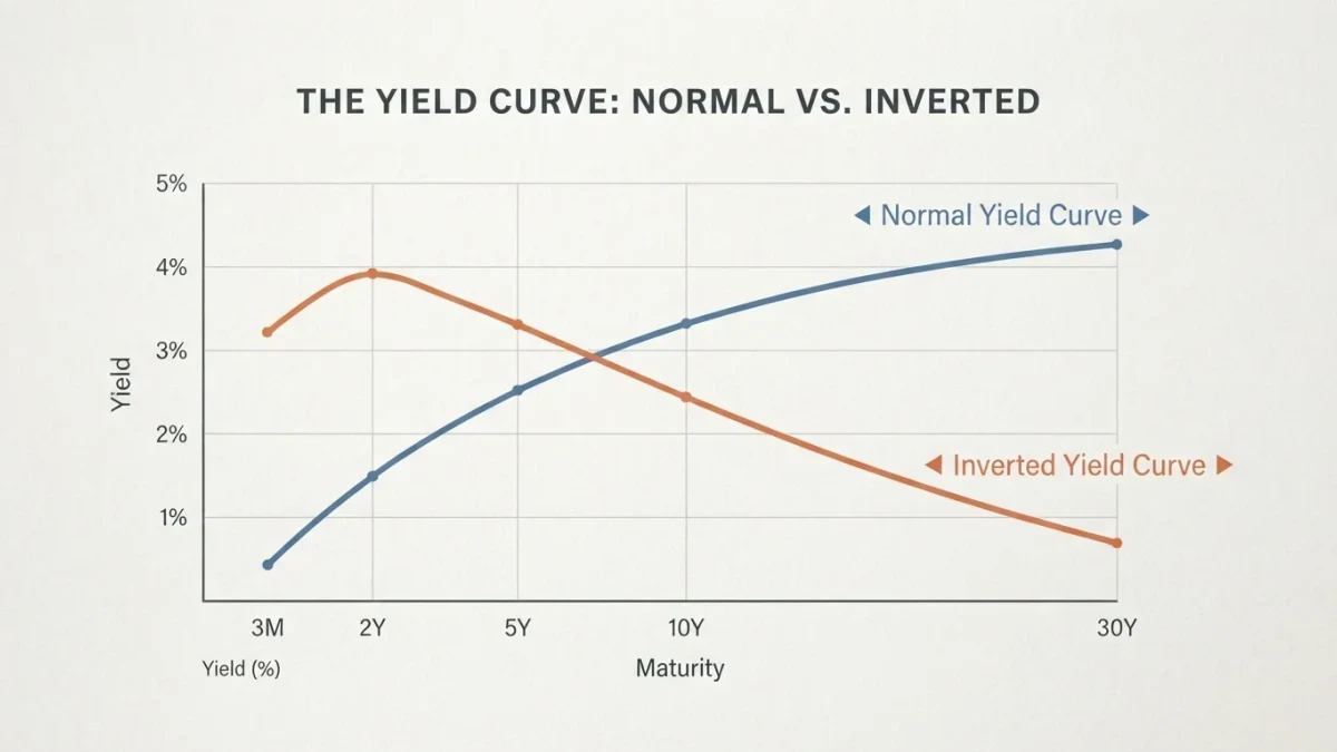 Infographic of normal versus inverted yield curve shapes