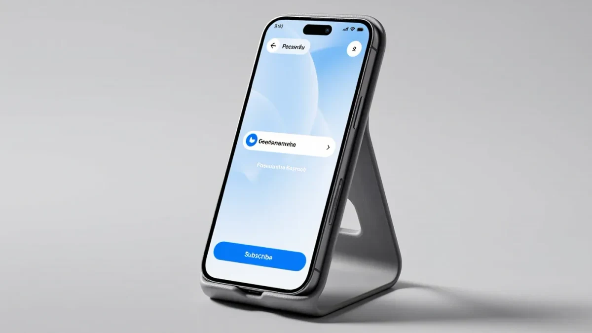 Close-up of a phone showing a subscribe button