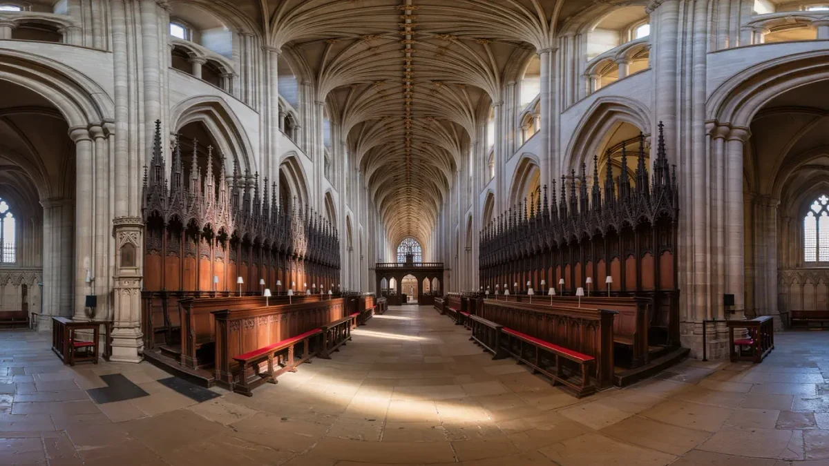 Gothic cathedral nave and choir empty before an installation