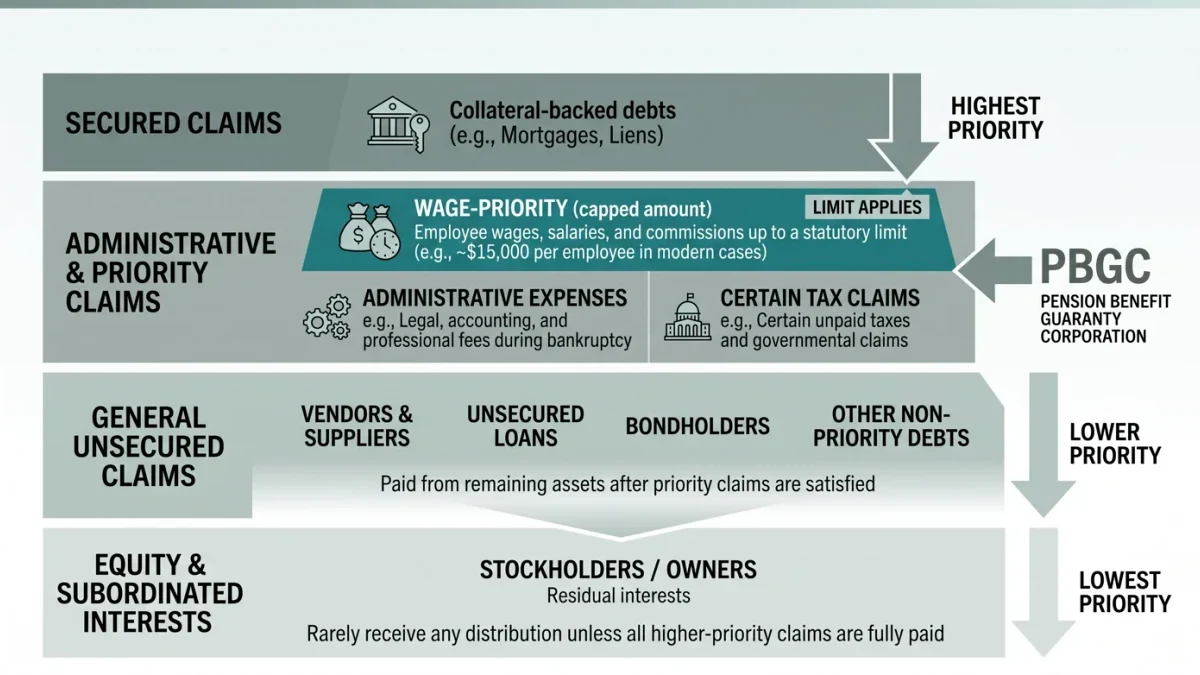 Priority ladder diagram of claim classes in a bankruptcy estate
