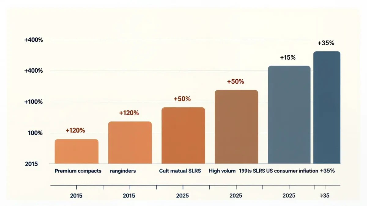 Bar chart comparing used film camera price growth by category