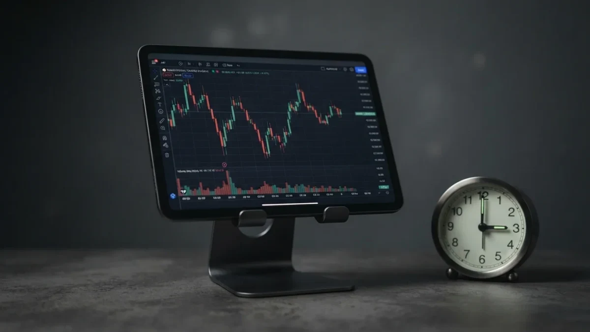 Close-up of an unbranded tablet showing a market chart