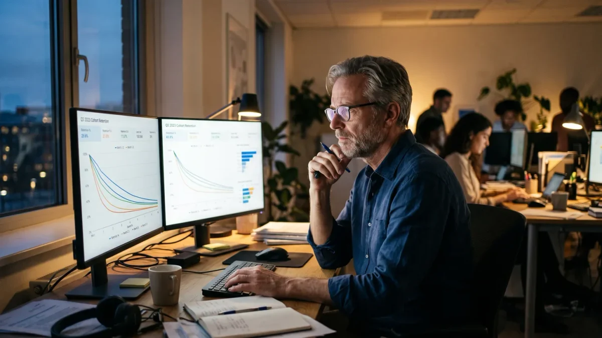 Reader engagement editor reviewing subscriber cohort charts