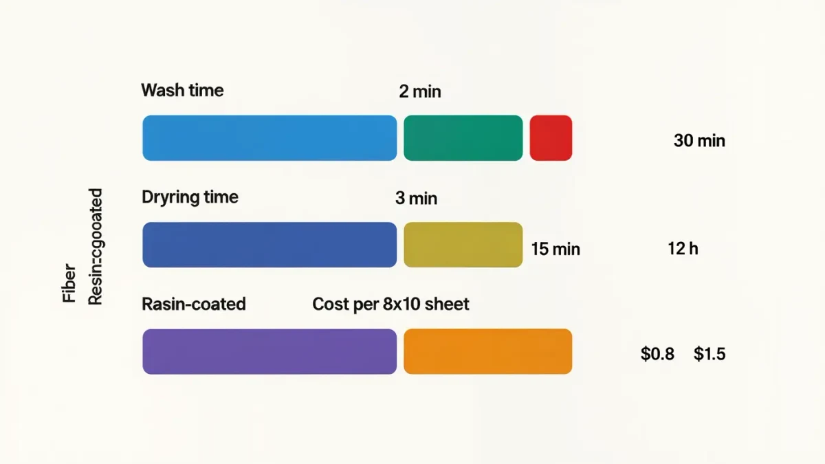Infographic comparing wash, drying, and cost of papers