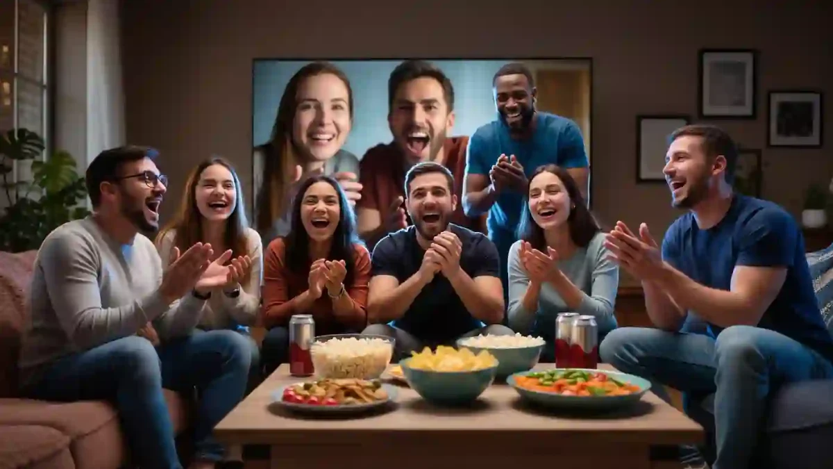 Friends watching an awards broadcast in a living room