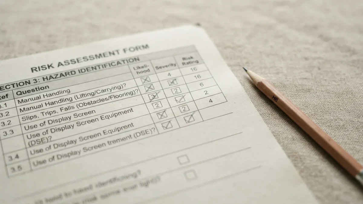 Pencil marks filling checkboxes on a printed risk questionnaire form