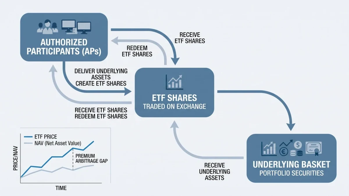 Flow diagram of ETF creation and redemption arbitrage loop
