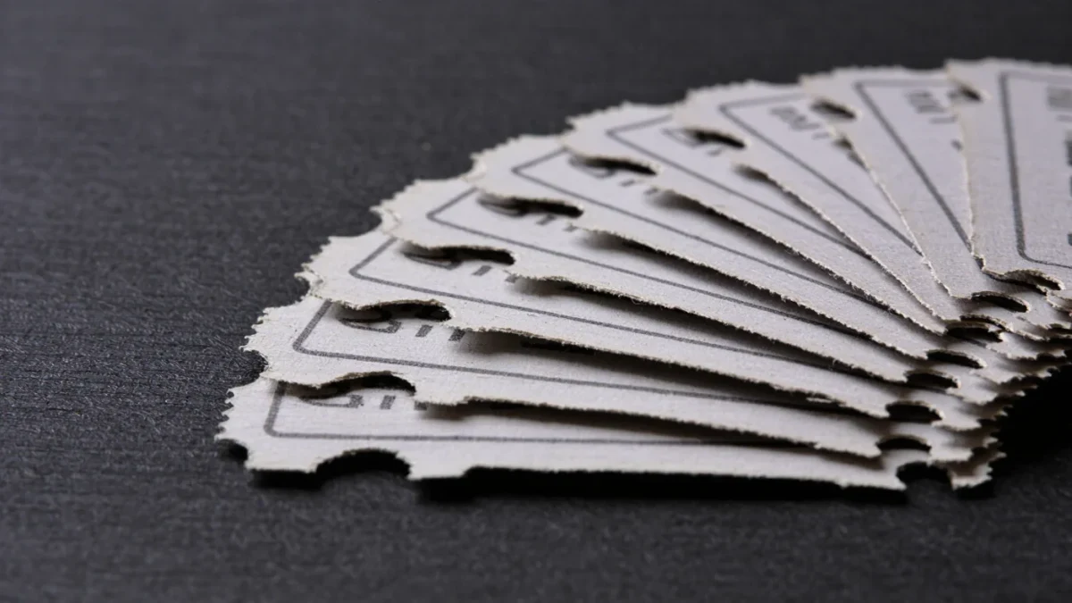 Rolled paper movie tickets stacked beside punched admission stubs
