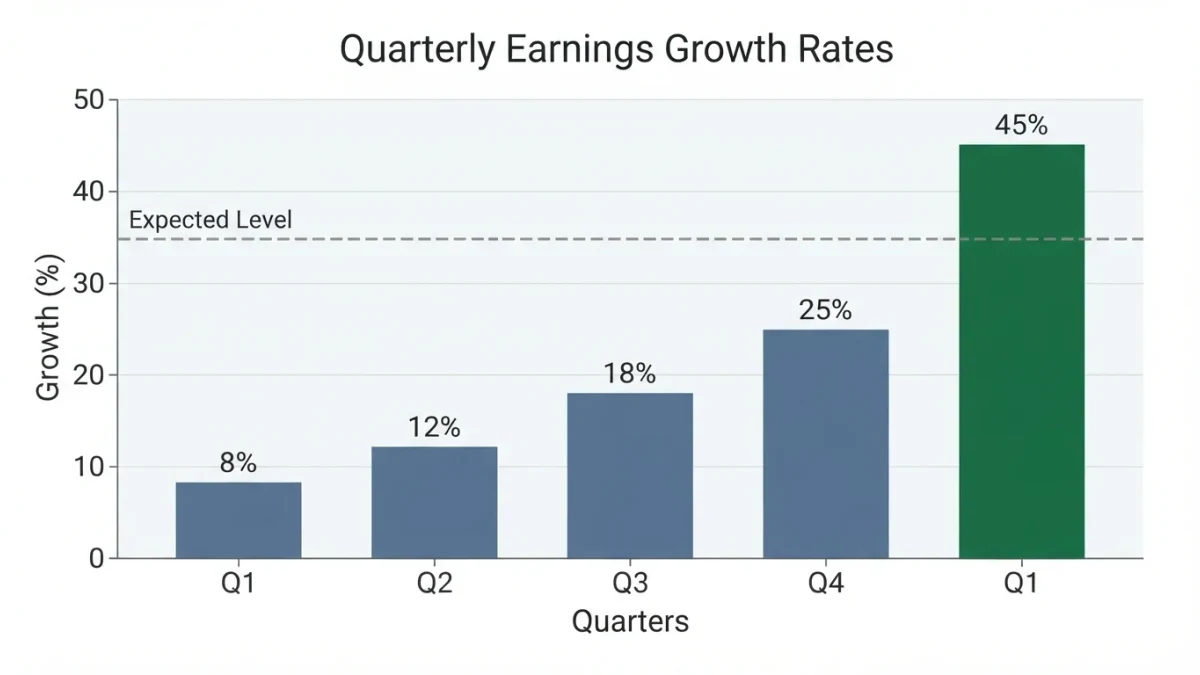 Infographic bars of quarterly earnings growth by year