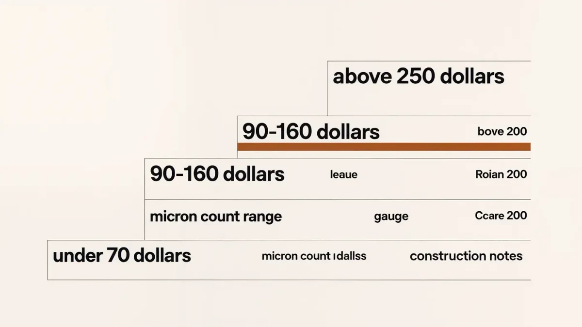 Infographic comparing merino sweater price tiers with fiber micron and construction notes