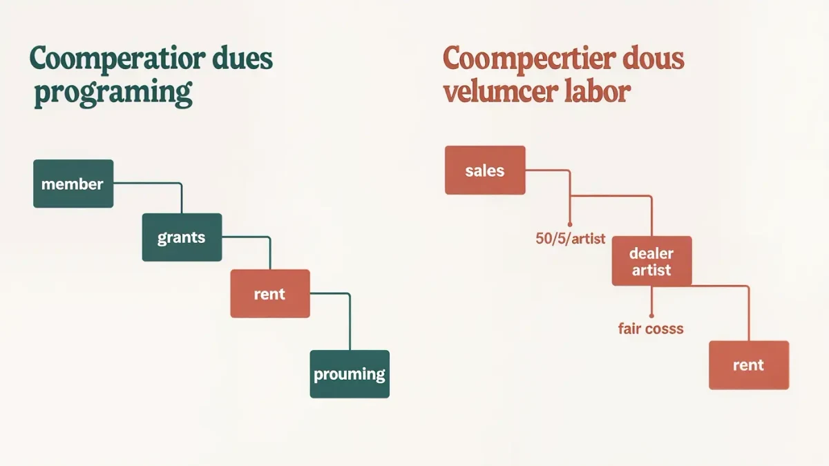 Infographic comparing co-op and commercial gallery revenue flows