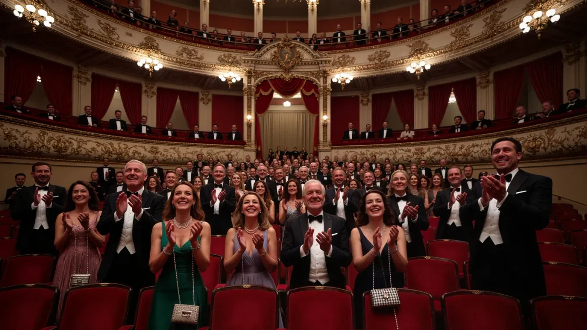 Formal gala audience applauding in an ornate opera house