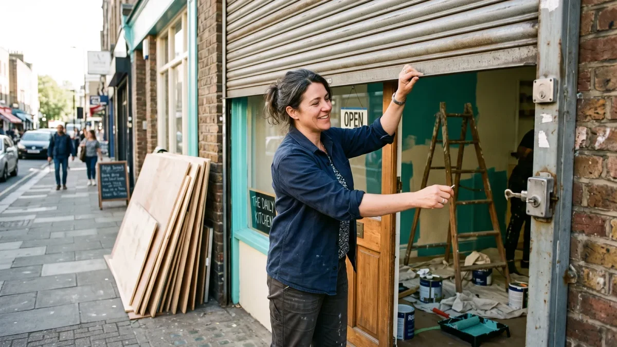 Restaurant owner reopening a shuttered shop after repairs