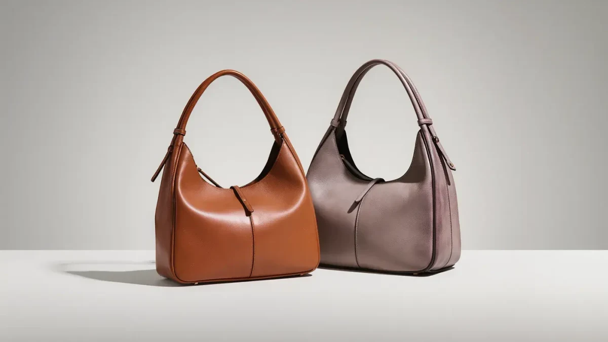 Two leather handbags side by side on a neutral surface, one vibrant and one faded