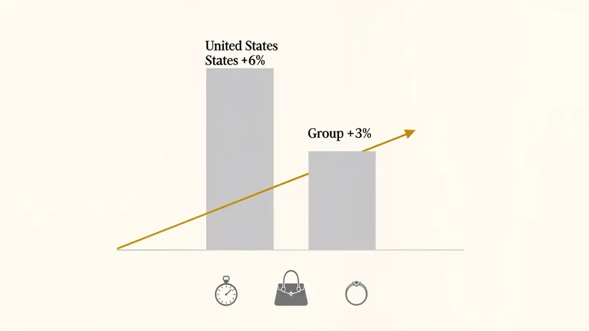 Chart comparing US and group sales growth in LVMH's second quarter