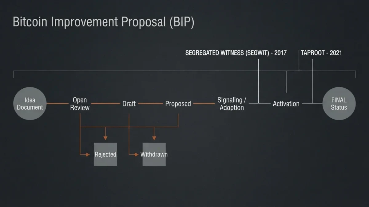 Infographic of the BIP lifecycle from draft to activation