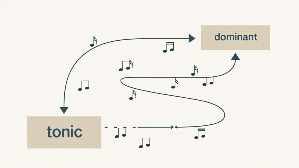 Diagram comparing resolved and unresolved musical cadences