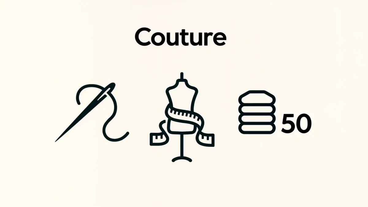 Infographic of the three haute couture criteria: atelier, made to measure, fifty looks