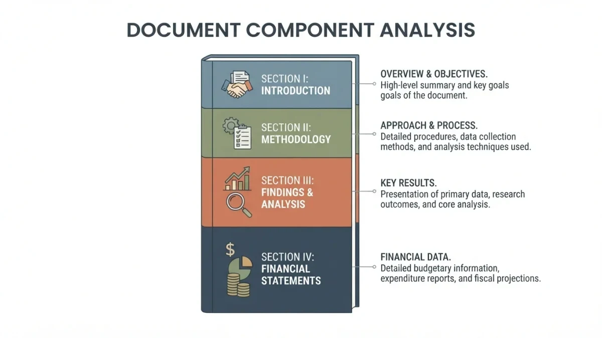 Infographic diagram of a 10-K report's four sections