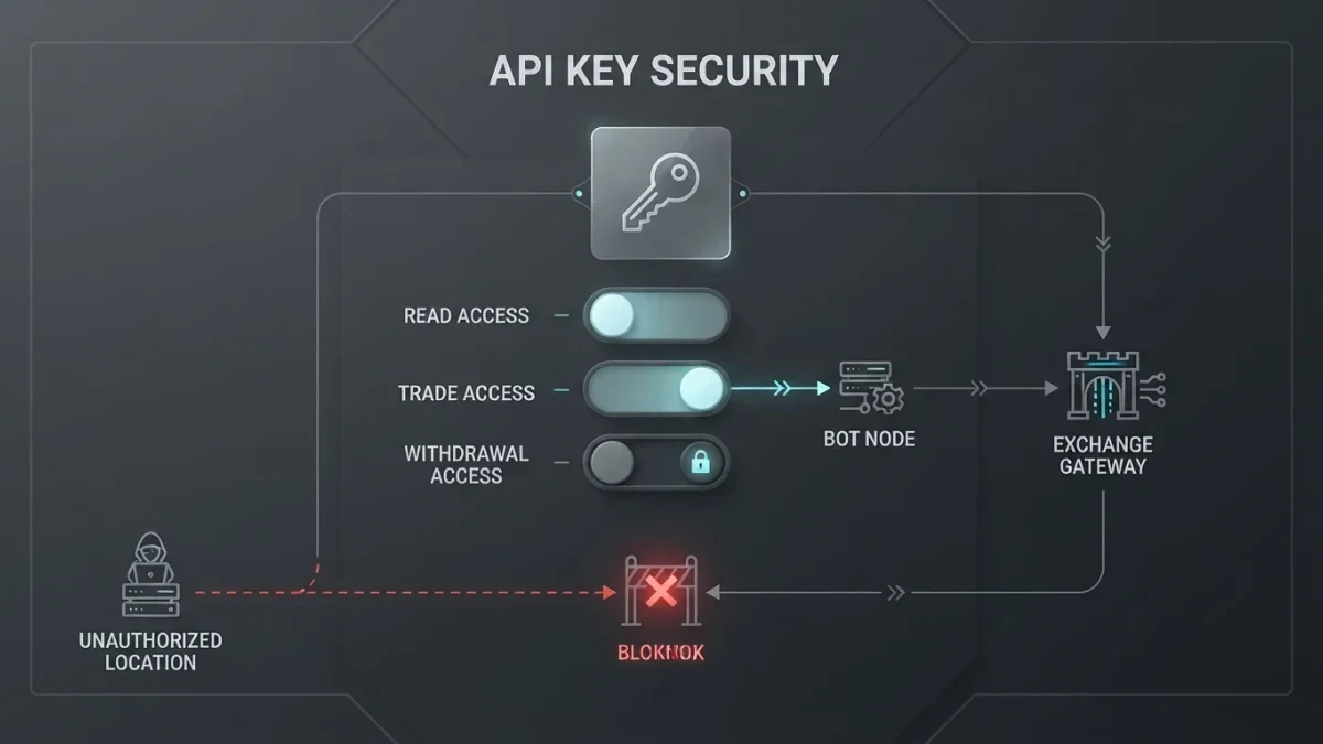 Infographic of API key permission switches and bot flow