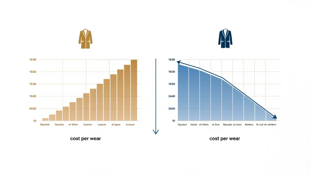 Editorial chart comparing coat cost per wear across six winters for cheap and well-made coats