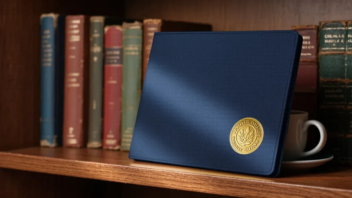 Close-up of a National Board teaching certificate folder