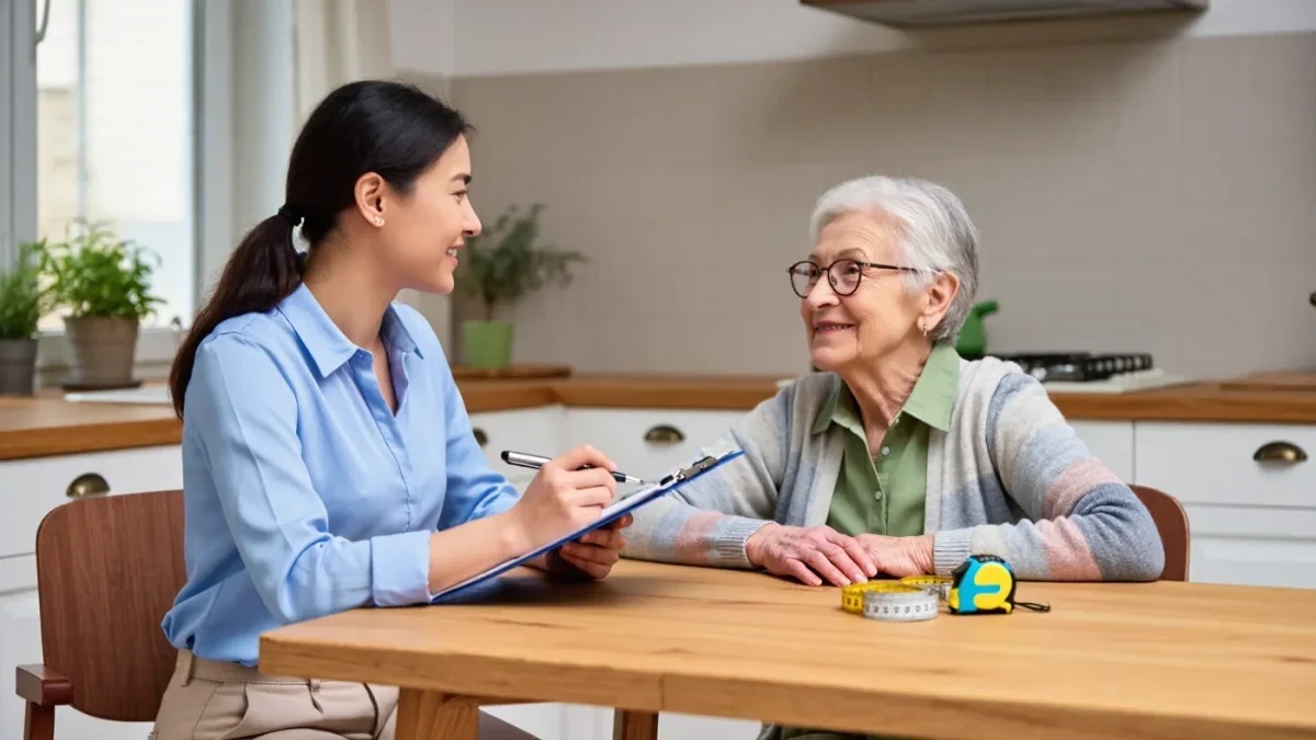 Nurse interviewing an older woman participant at home