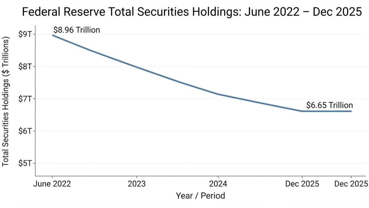 Line chart of Federal Reserve securities holdings declining from 2022 to 2025