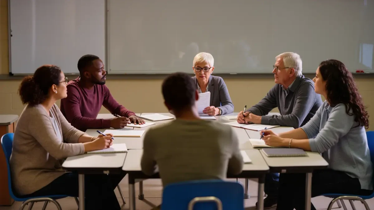 Adults of mixed ages in an evening writing class