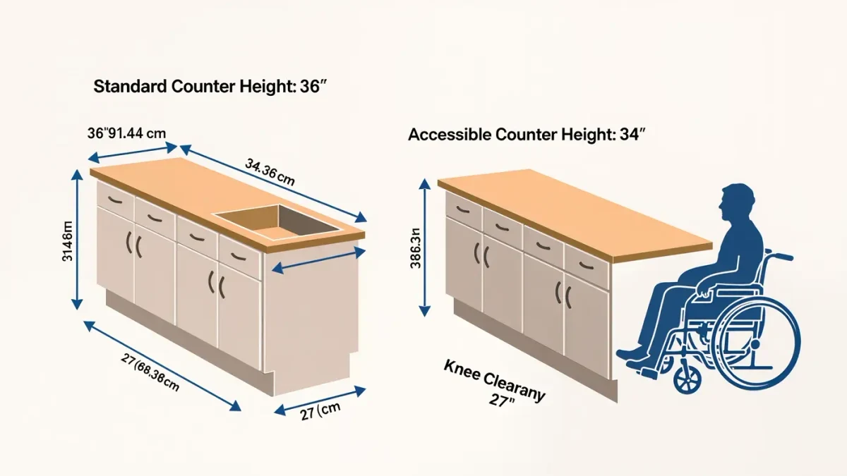 Infographic comparing accessible and standard counter heights