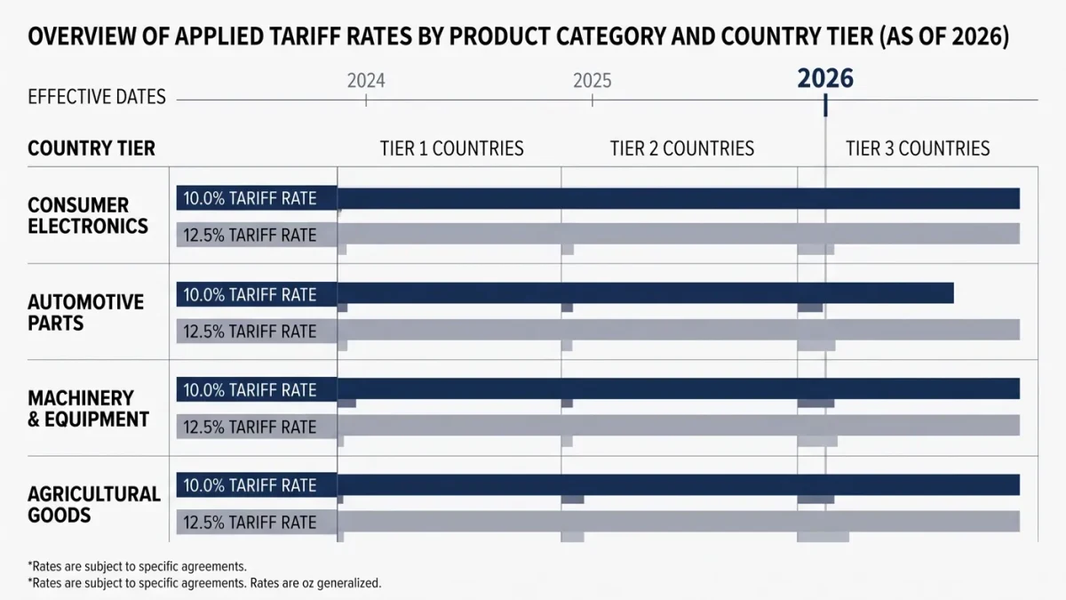 Chart comparing 10 and 12.5 percent duty tiers by product category