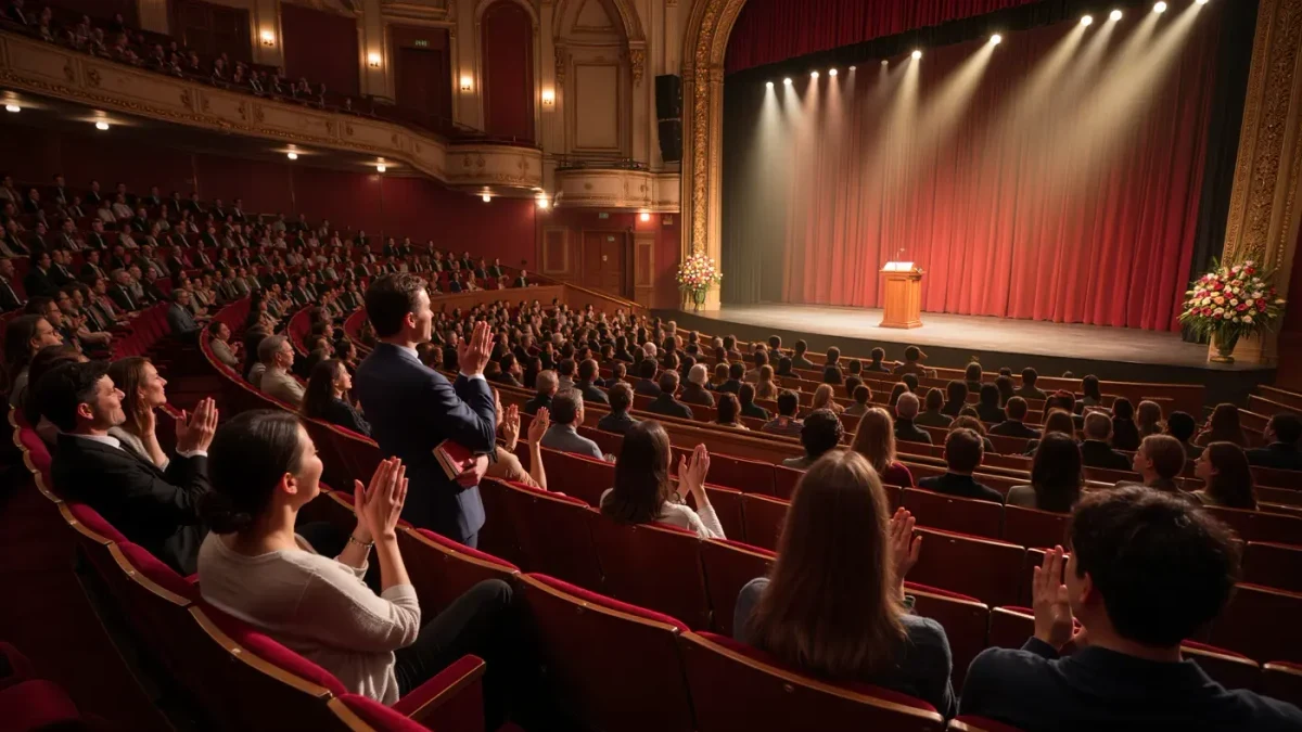Audience applauding at a literary awards ceremony