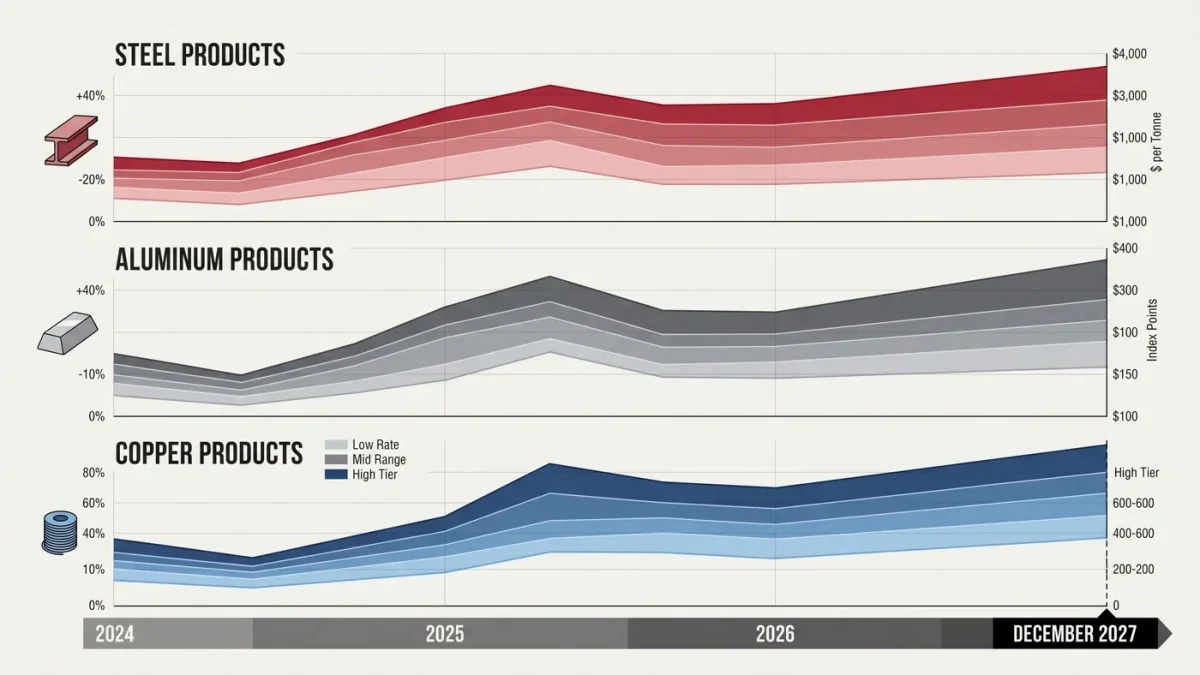Chart of differentiated metals tariff rates across product categories through 2027