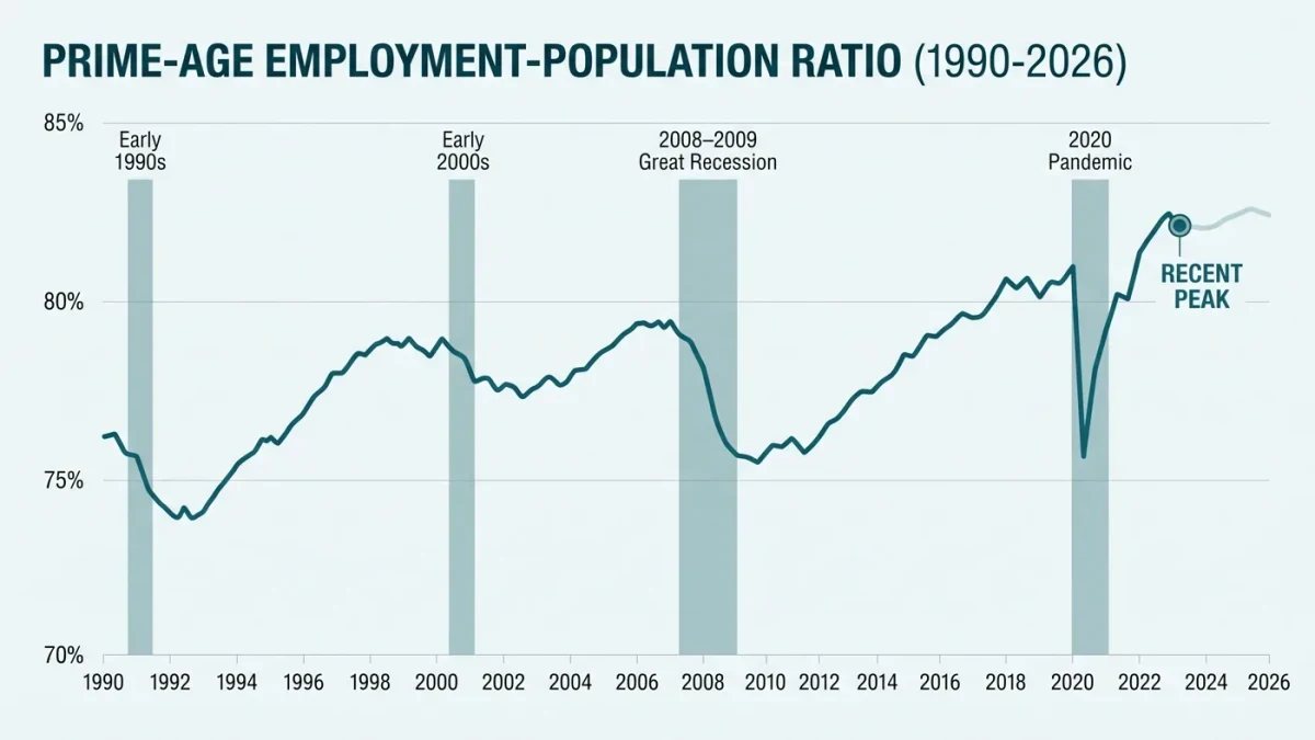 Chart of prime-age employment rate reaching multi-decade highs