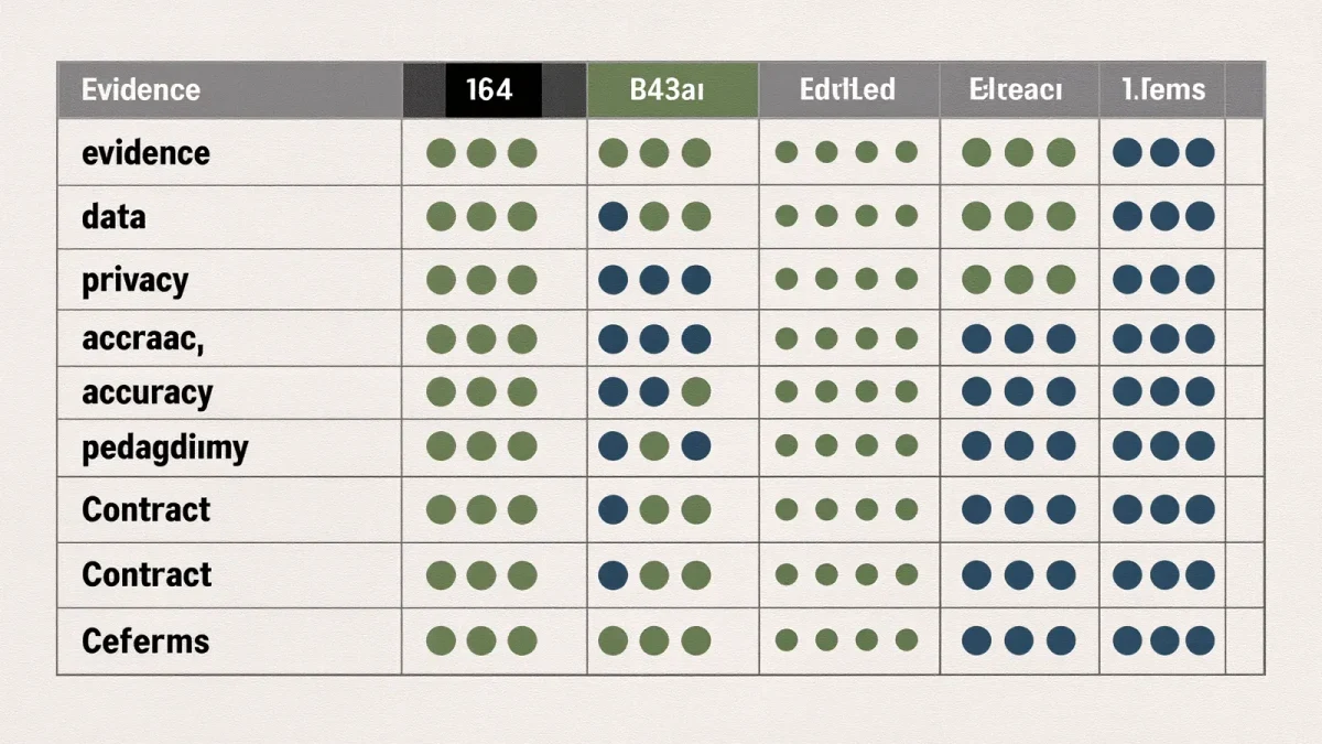 Evaluation checklist chart for AI tutoring products by category