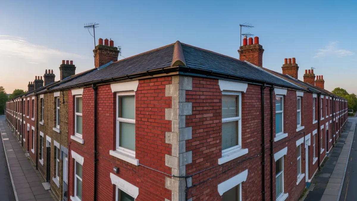 Masonry row houses sharing structural walls on city street